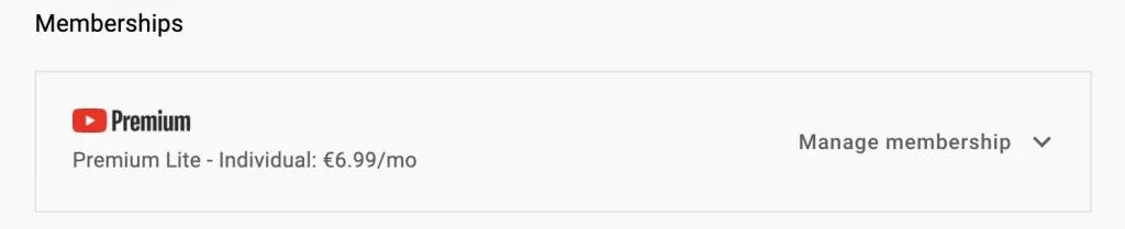 YouTube Premium Lite Subscription